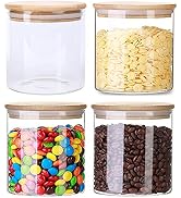 Lawei 4 Pack Glass Storage Jars with Sealed Bamboo Lids - 18.6 FL OZ Clear Glass Bulk Food Storag...