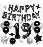 32 Inch 19 Balloon Numbers, Happy Birthday Balloon Banner 16 Inch Mylar Foil Letters Balloon Silv...