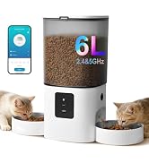 2.4G/5G Automatic Cat Feeder, 6L WiFi Cat Food Dispenser with 10s Voice Recorder, Double Bowl Pet...