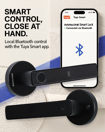 BAMoONE smart lever door lock connected to the Tuya Smart app via Bluetooth