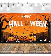 KatchOn, XtraLarge Happy Halloween Banner - 72x44 Inch | Spooky Happy Halloween Backdrop | Orange...