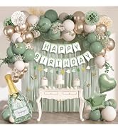 Ouddy Life Sage Green Birthday Decorations with Happy Birthday Banner | Green White Gold Confetti...