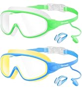 Kids Swim Goggles for 3-15, Kids Goggles with Earplugs& Nose Clip Wide View | 2 Pack Swimming Gog...