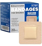 Large Waterproof Bandages 2x2 Silicone Foam Dressing for Sensitive Skin Wound Care, Adhesive Cohe...