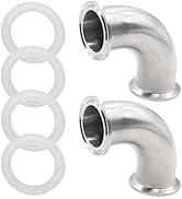 Aienxn 2PCS 1.5" Tube OD 304 Stainless Steel Sanitary Ferrule Elbow 90 Degree Pipe Fitting with 4...
