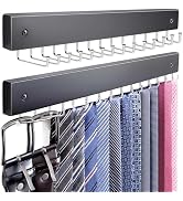 KEOAMG 2-Pack Tie Rack Wall Mounted, Wooden Belt Hanger Tie Organizer for Closet with 28 Folding ...