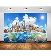 BELECO 7x5ft Fabric Around The World Travel Backdrop Global Travel World Map Earth Photo Backgrou...