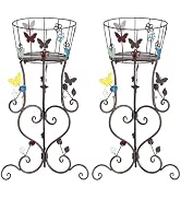 TICKCACY 2 Pack Metal Plant Stands, 25”H Wrought Iron Tall Plant Stand, Heavy Duty Vintage Flower...