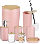 iMucci 8Pcs Pink Bathroom Accessories Set - with Trash Can,Toilet Brush,Toothbrush Holder, Lotion...