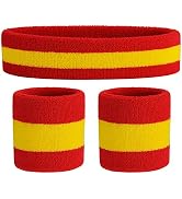 ONUPGO Sweatband Set Sports Headband Wristband Set Sweatbands Terry Cloth Wristband Wrist Sweatba...