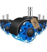 Blue Office Chair Casters, 2 Inch Heavy-Duty Rubber Chair Casters Replacement, Computer Gaming De...