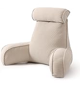 Ailuteie Reading Pillow for Sitting Up in Bed, Corduroy Backrest Pillow with Arms, Side Pocket & ...