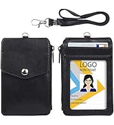 Teskyer Leather Badge Holder with Zipper Pocket,1 Clear ID Window and 3 Card Slots with Secure Co...