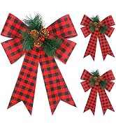 MCPINKY Christmas Bows Decor, 9 X 12 Inches Buffalo Plaid Bows for Christmas Tree Home Party Deco...