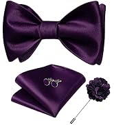DiBanGu Solid Color Bow Ties Set for Men Formal Satin Self Tied Bow Tie Lapel Pin Pocket Square C...
