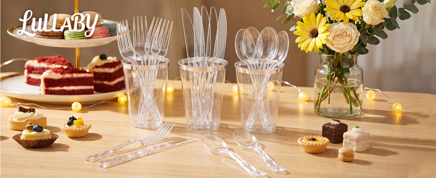Lullaby 150pcs clear plastic silverware