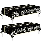 Childom 2 Pack Graduation Tablecloths,Graduation Party Decorations 2026,Black Gold Rectangle Tabl...