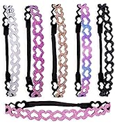 FROG SAC 6 Glitter Headbands for Girls, Adjustable Non Slip Thin Elastic Heart Hair Bands for Kid...
