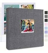 J.west 12x12 inch Large 3 Ring Scrapbook Photo Album,Linen Cover Journal Photo Book with 35 Plast...