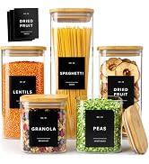 EDELHAUS Glass Storage Containers with Lids - Canister for Pantry Food | Bamboo Lids Black Labels...