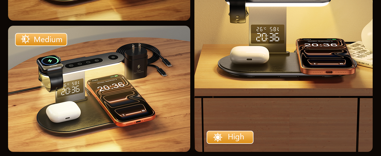 Wireless Charger, 4 in 1 Wireless Charging Station for iPhone with Clock