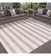 PureCozy Outdoor Waterproof Patio Rug 9x12 Plastic Straw Reversible Lightweight Outside Beige Str...