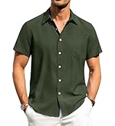 Alimens & Gentle Mens Linen Shirts Short Sleeve Button Down Shirts Wrinkle Free Casual Vacation B...