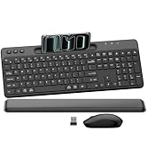 Wireless Keyboard and Mouse Combo,Soft Wrist Rest,Phone Holder(Black) | 2.4G Full Size Ergonomic ...