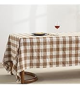 EVERLY 100% Yarn-Dyed Pure Linen Rectangle Tablecloth 60x84Inches for Dining,Buffet Parties,Picni...