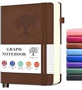 PERCUN Graph Paper Notebook, 160 Pages Grid Journal for women & men, A5 Hardcover Leather Graphin...