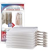 Hanging Vacuum Storage Bags, 6 Pack Large Hanging Space Saver Bags, Hanging Storage Bags for Clot...