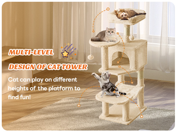 Sweetcrispy 44 inch Cat Tree with Condo, Scratching Posts, Platform, Hammock