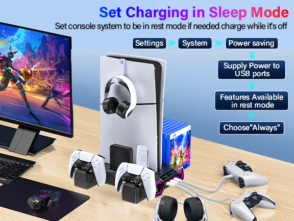 playstion 5 cooling stand with cooling fan and controller docking station