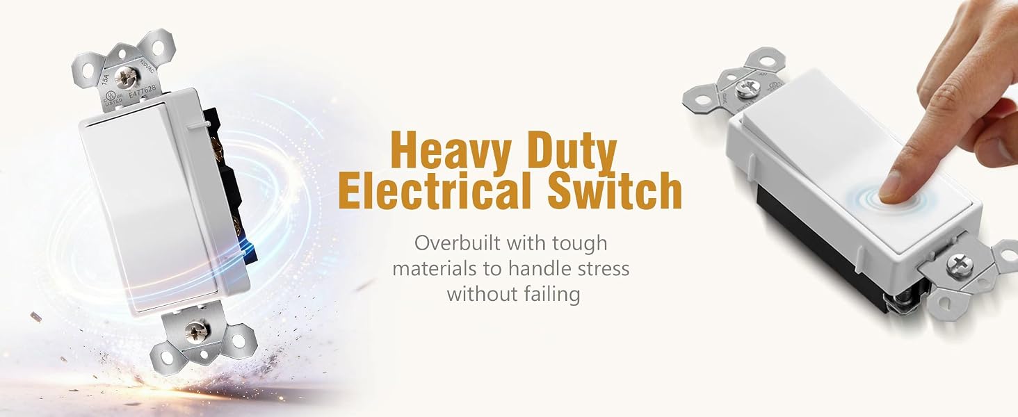 wall switches for lights,light switch white 2 pack rocker,light switches 120v 15a one way,