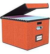 Huolewa Upgraded Portable File Organizer Box with Lid, Large Linen Hanging Office Document Storag...