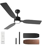 Ensenior 52 Inch Ceiling Fan with Light and Remote, Modern Black Ceiling Fans with 3 Reversible W...