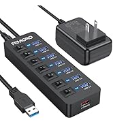 Powered USB Hub 3.0, 5Gbps Data Transfer 7 Ports and 12W USB Charging 1 Port Multi USB Splitter w...