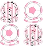 WRXVVTSV 50PCS Pink Girls Soccer Party Plates 7 Inch – Goal or Bows Gender Reveal Paper Plates fo...