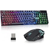 CHONCHOW USB Wireless Gaming Keyboard and Mouse Combo, LED Backlit Ergonomic Mechanical Feeling K...