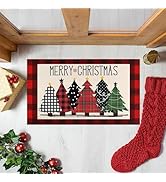 Buffalo Plaid Xmas Trees Merry Christmas Red Doormat 30