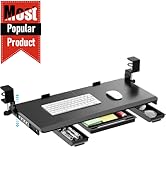 OUKMIC Large Height Adjustable Keyboard Tray with Sturdy C-Clamp Mount and Storage Drawer