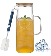 Glass Pitcher with Lid and Handle, 50 oz/1500ml Water Carafe with Handle, Water Pitcher for Hot/C...