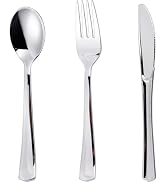 N9R 120PCS Silver Plastic Silverware, Silver Plastic Cutlery Set Disposable Flatware Dinnerware -...