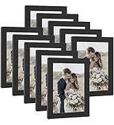 HappyHapi 4x6 Inch Picture Frames,Set of 10 Wooden Picture Frames, Tabletop or Wall Display Decor...