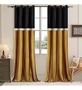 GIGIZAZA Black Gold Velvet Curtains for Living Room 84 Inches 2 Panels Window Treatment Vintage C...