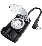 G-Homa 24 Hour Mechanical Outdoor Timer Outlet, Outdoor Timer for Lights, Waterproof, 2 Grounded ...