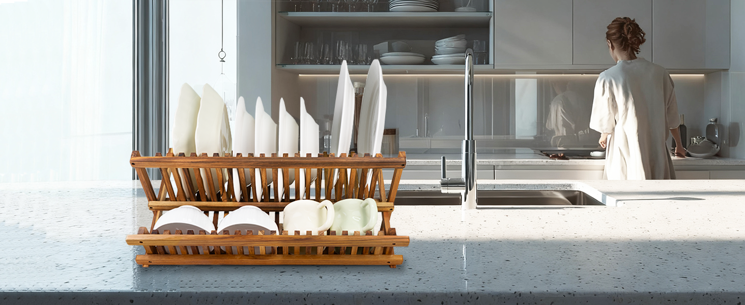Large Teak Dish Drying Rack