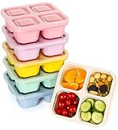 6 Pack Snack Containers, 4 Compartment Divided Snack Container for Kids, Bento Snack Box for Adul...