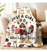 WADORN Dog Theme Throw Blanket, 500GSM,Cozy Soft Just a Girl Who Loves Dogs Throw Blanket Fuzzy F...