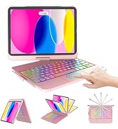 CC Store for iPad (A16) 11th 10th Generation Case with Keyboard - 7 Color Backlit 360° Swivel Mul...